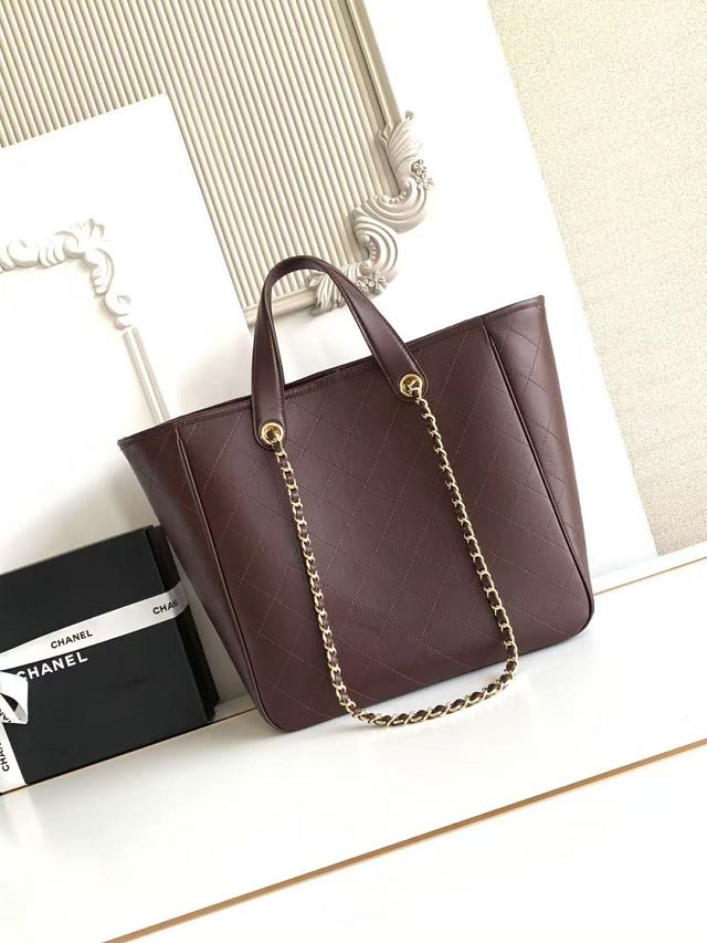 CC calfskin small shopping bag AS6200 dark brown