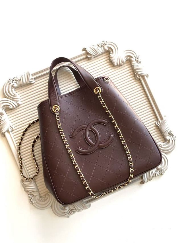 CC calfskin small shopping bag AS6200 dark brown