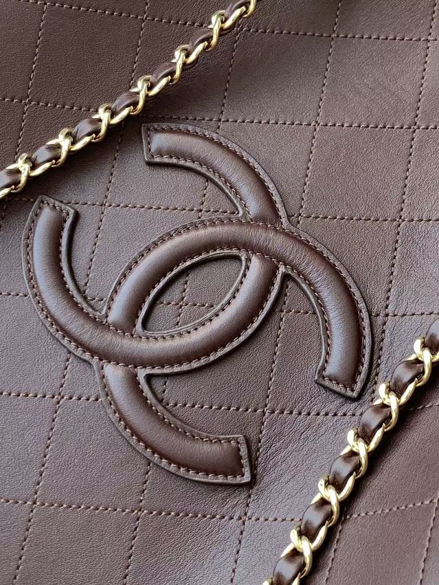 CC calfskin small shopping bag AS6200 dark brown