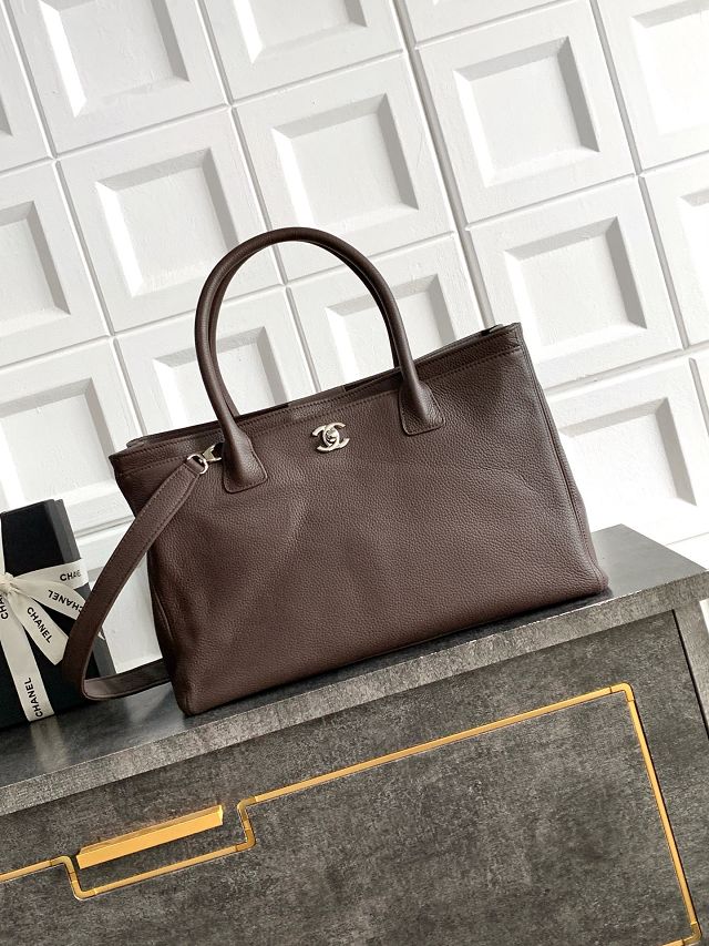 CC grained calfskin medium tote bag AS2157 dark brown