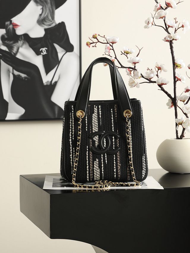 CC tweed mini shopping bag AS6199 black