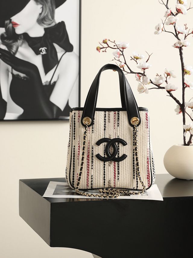 CC tweed mini shopping bag AS6199 white