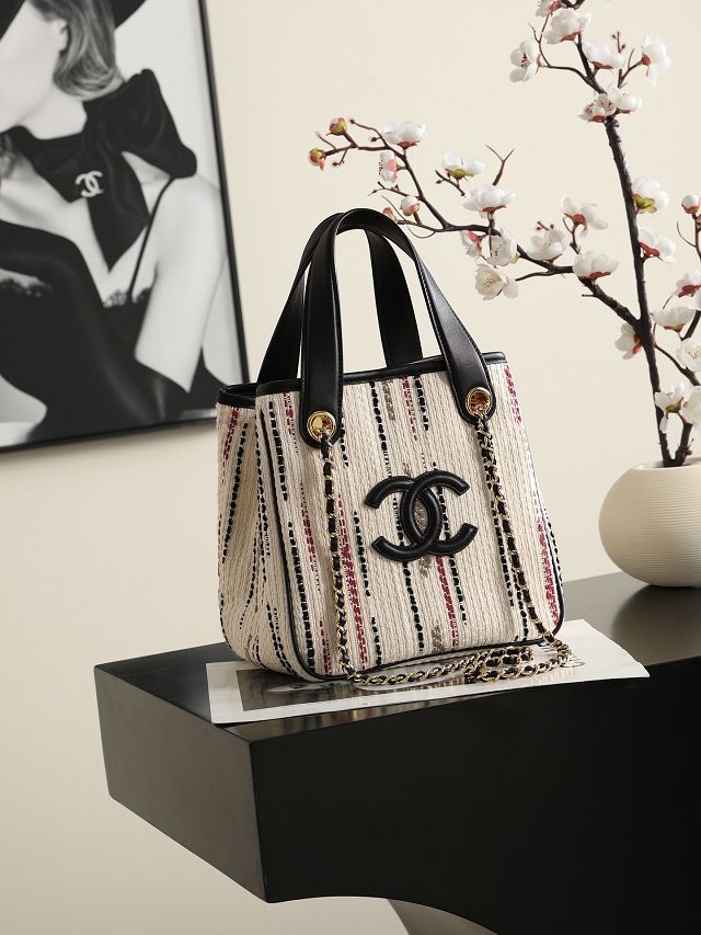 CC tweed mini shopping bag AS6199 white
