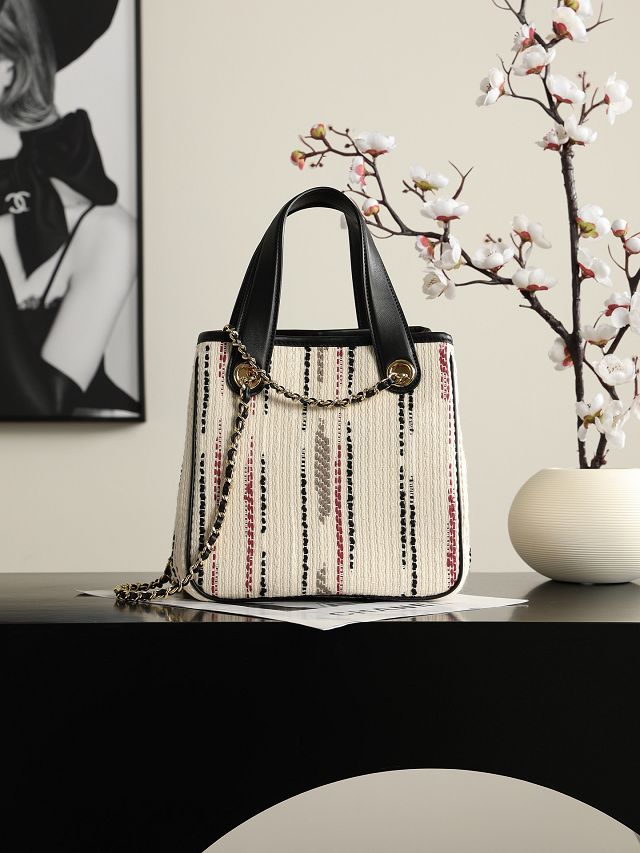 CC tweed mini shopping bag AS6199 white