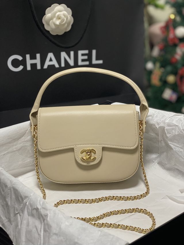 CC calfskin top handle mini flap bag AS6424 beige