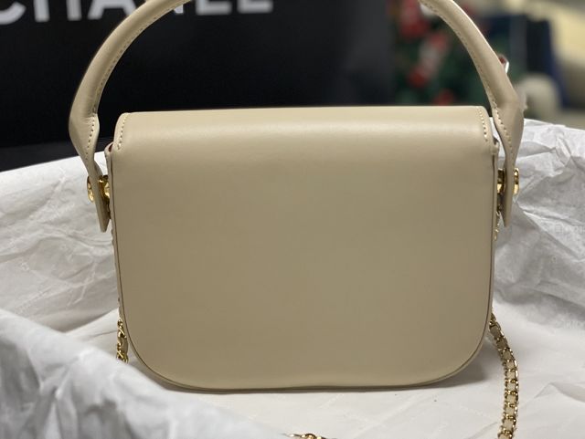 CC calfskin top handle mini flap bag AS6424 beige