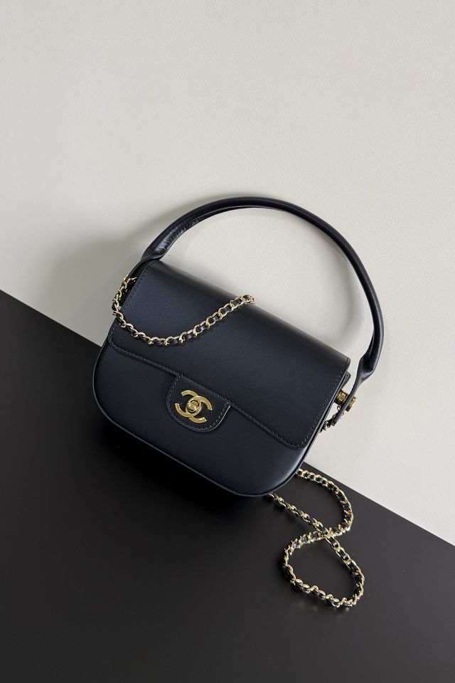 CC calfskin top handle mini flap bag AS6424 black