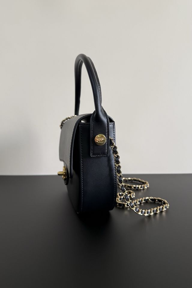 CC calfskin top handle mini flap bag AS6424 black