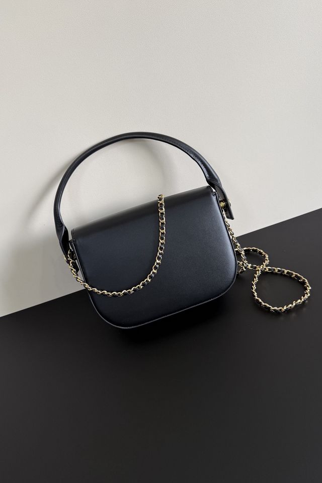 CC calfskin top handle mini flap bag AS6424 black