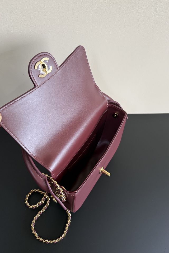 CC calfskin top handle mini flap bag AS6424 bordeaux