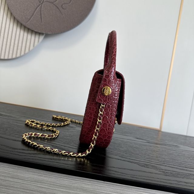 CC crocodile calfskin top handle mini flap bag AS6424 bordeaux