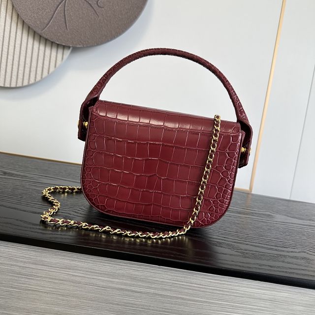 CC crocodile calfskin top handle mini flap bag AS6424 bordeaux