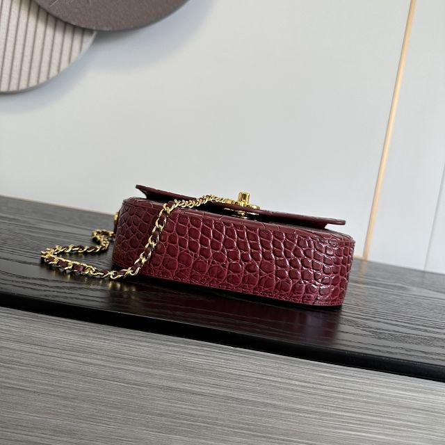 CC crocodile calfskin top handle mini flap bag AS6424 bordeaux