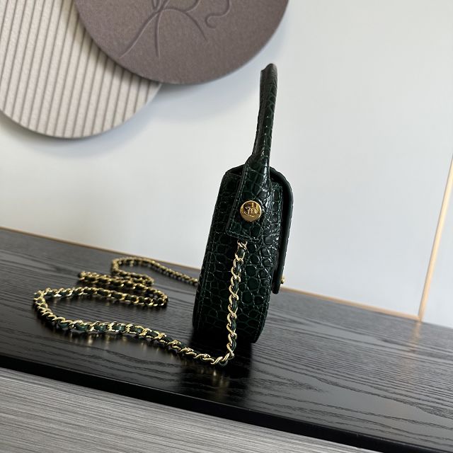 CC crocodile calfskin top handle mini flap bag AS6424 green