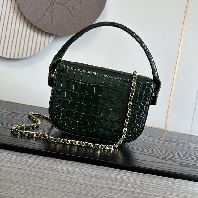 CC crocodile calfskin top handle mini flap bag AS6424 green