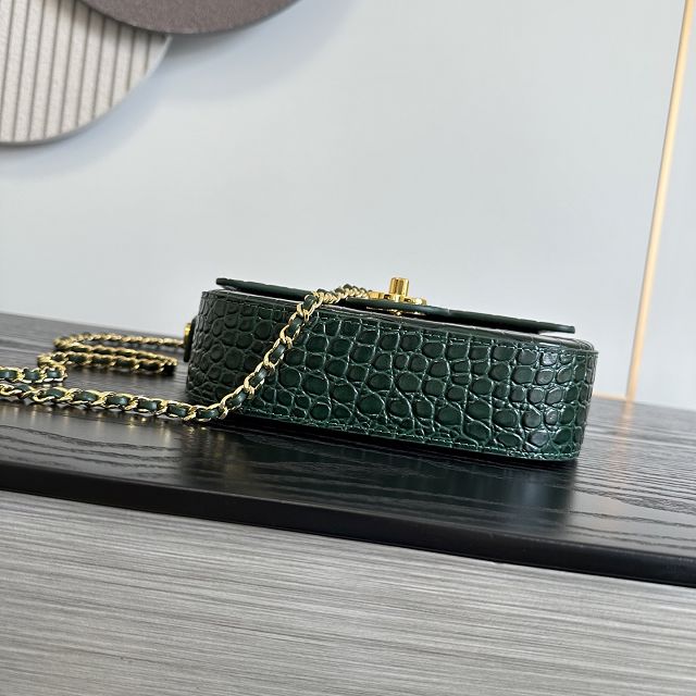 CC crocodile calfskin top handle mini flap bag AS6424 green