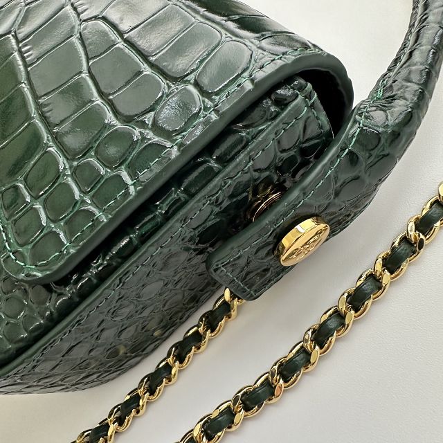 CC crocodile calfskin top handle mini flap bag AS6424 green
