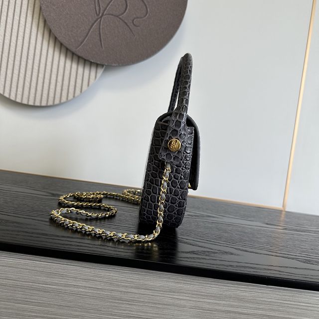 CC crocodile calfskin top handle mini flap bag AS6424 grey