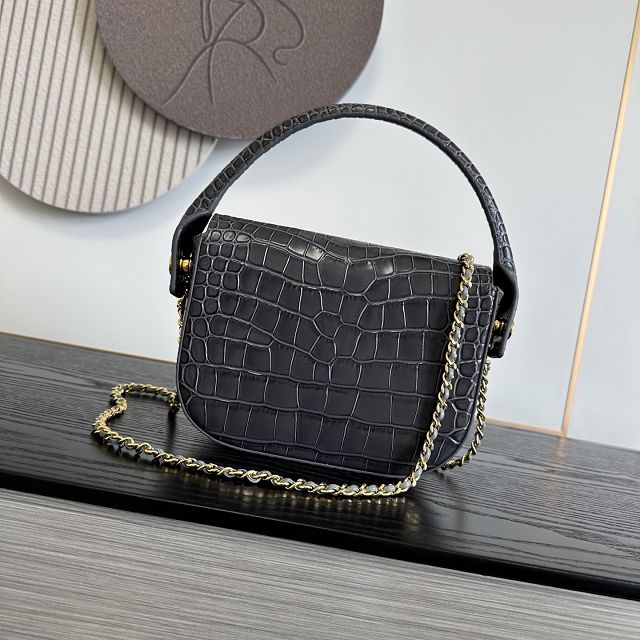CC crocodile calfskin top handle mini flap bag AS6424 grey