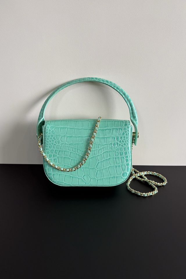 CC crocodile calfskin top handle mini flap bag AS6424 mint green