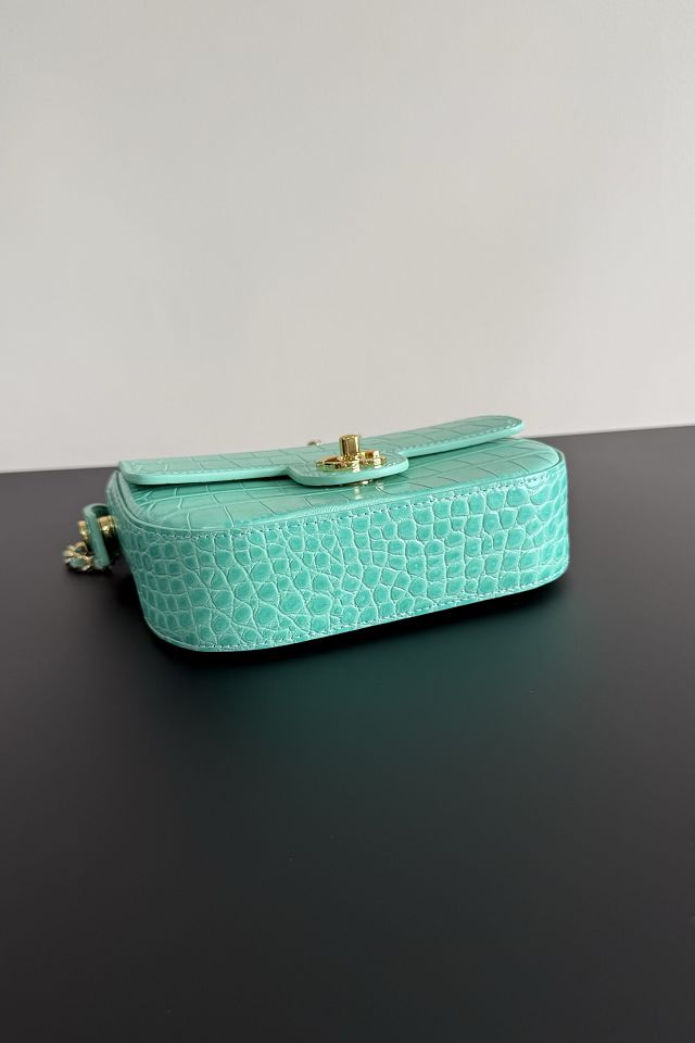 CC crocodile calfskin top handle mini flap bag AS6424 mint green