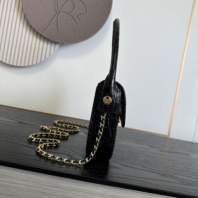 CC crocodile calfskin top handle small flap bag AS6425 black