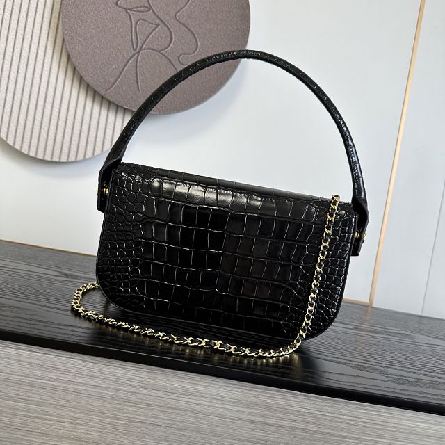 CC crocodile calfskin top handle small flap bag AS6425 black