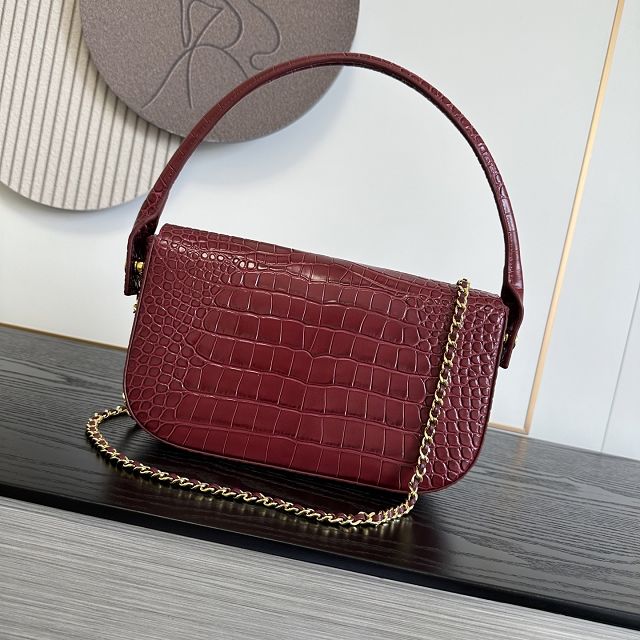 CC crocodile calfskin top handle small flap bag AS6425 bordeaux
