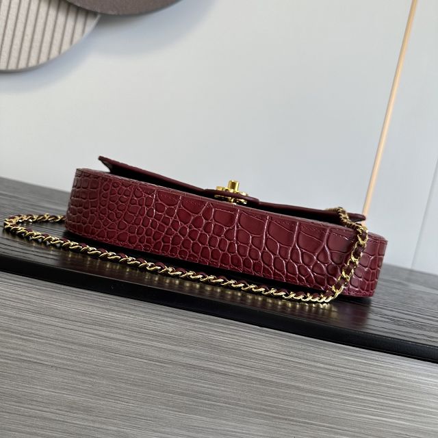 CC crocodile calfskin top handle small flap bag AS6425 bordeaux