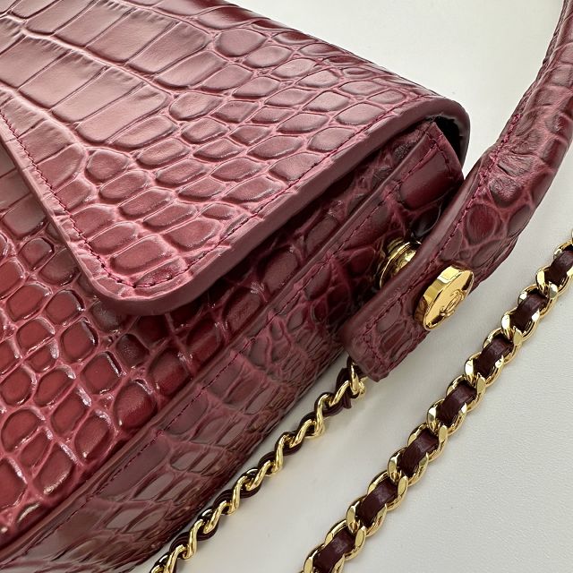 CC crocodile calfskin top handle small flap bag AS6425 bordeaux