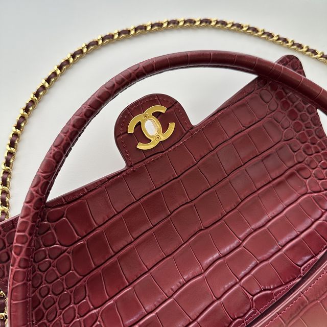 CC crocodile calfskin top handle small flap bag AS6425 bordeaux