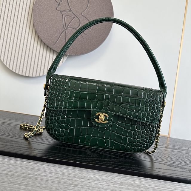 CC crocodile calfskin top handle small flap bag AS6425 green