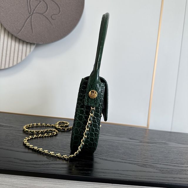 CC crocodile calfskin top handle small flap bag AS6425 green