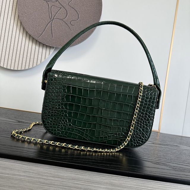CC crocodile calfskin top handle small flap bag AS6425 green