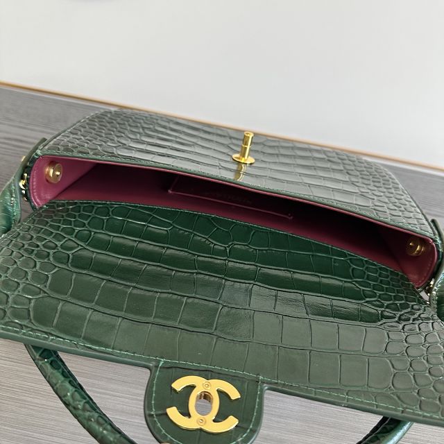 CC crocodile calfskin top handle small flap bag AS6425 green