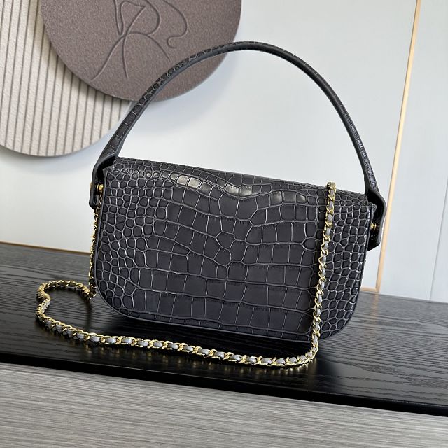 CC crocodile calfskin top handle small flap bag AS6425 grey