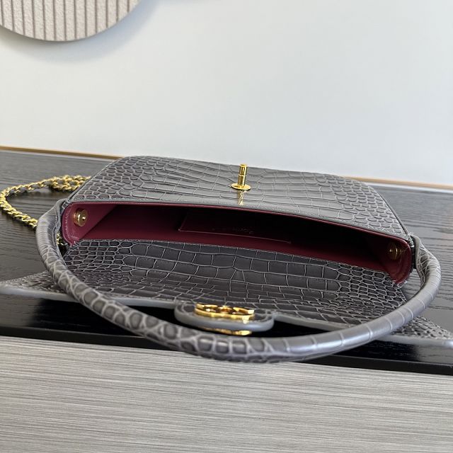 CC crocodile calfskin top handle small flap bag AS6425 grey