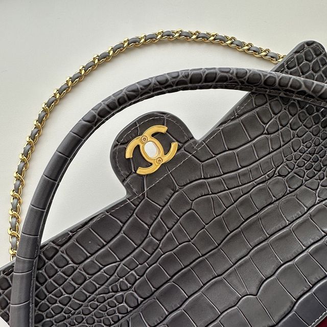 CC crocodile calfskin top handle small flap bag AS6425 grey