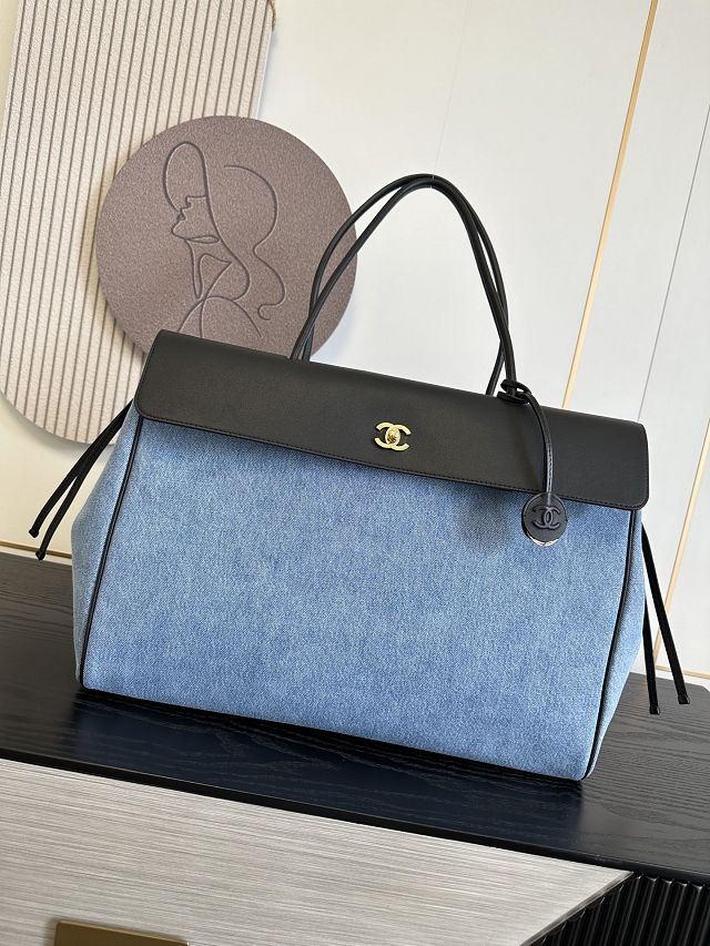 CC denim&calfskin large shopping bag AS6289 blue