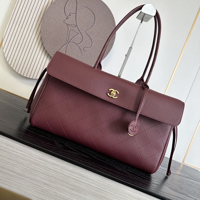 CC grained calfskin medium shopping bag AS6428 bordeaux