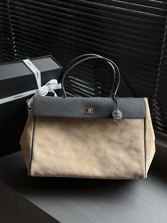CC suede calfskin large shopping bag AS6289 black