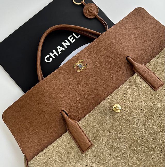 CC suede calfskin large shopping bag AS6289 brown