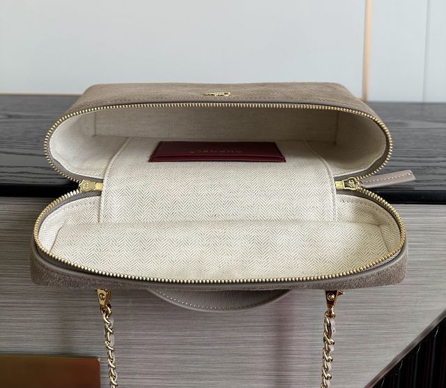 CC suede calfskin large vanity with chain AP5347 grey