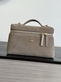 CC suede calfskin small vanity with chain AP5346 grey