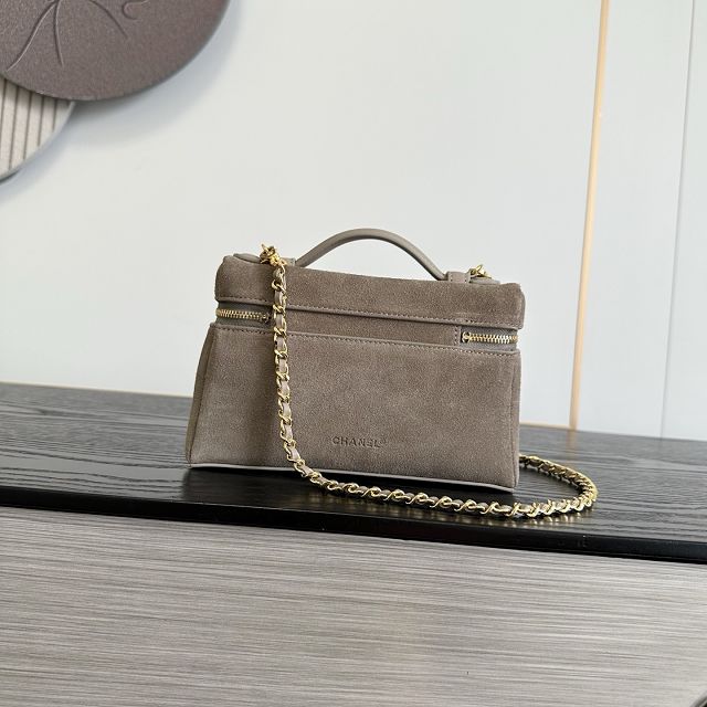 CC suede calfskin small vanity with chain AP5346 grey