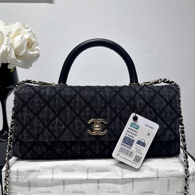 CC denim east-west coco handle bag AS6091 black