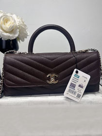 CC lambskin east-west coco handle bag AS6091 dark brown