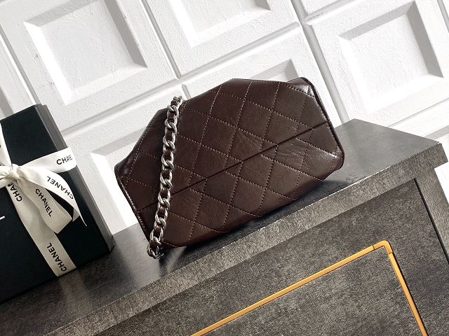 CC shiny calfskin 25 mini handbag AS5631 dark brown