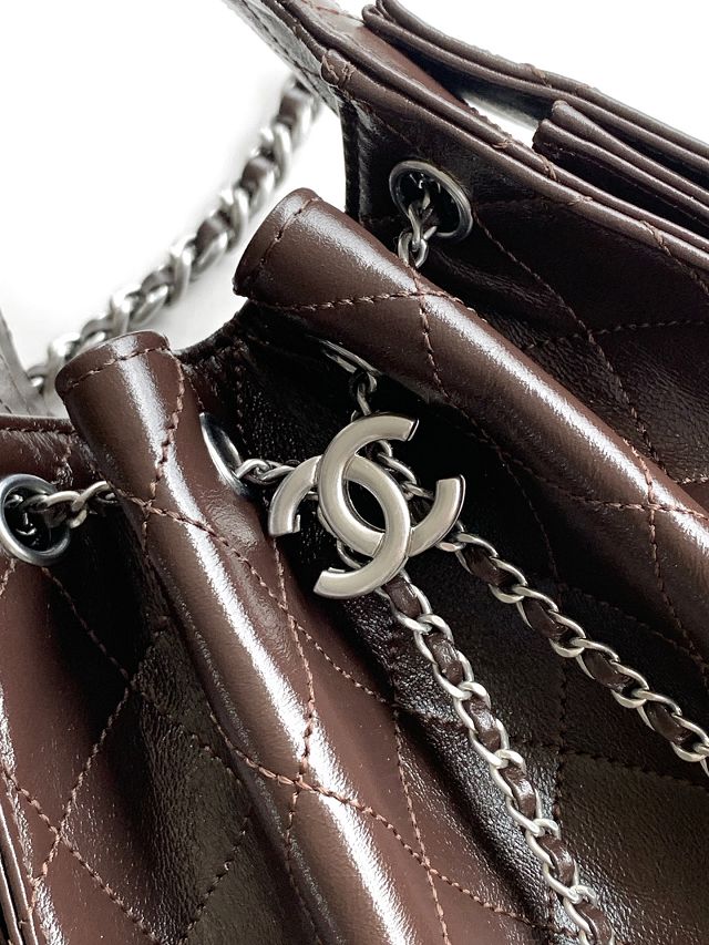 CC shiny calfskin 25 small handbag AS5293 dark brown