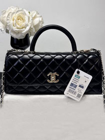 CC shiny calfskin east-west coco handle bag AS6091 black